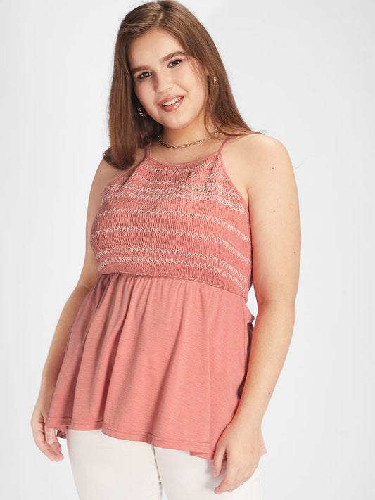 Shirred Elastic Waist Tank Top