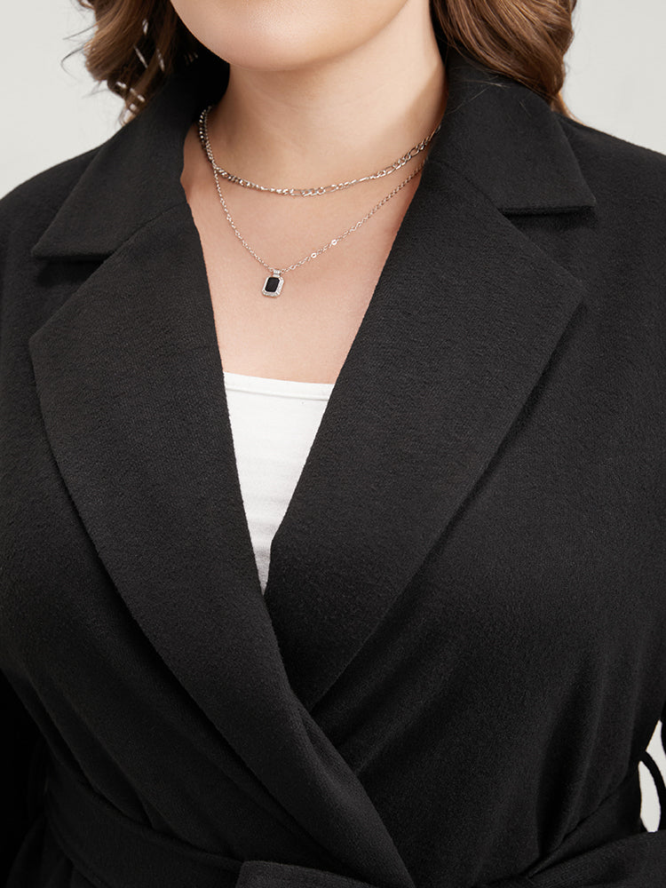 Solid Open Front Belted Asymmetrical Hem Blazer