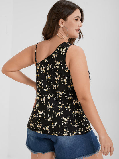 Ditsy Floral Print Asymmetrical Tank Top
