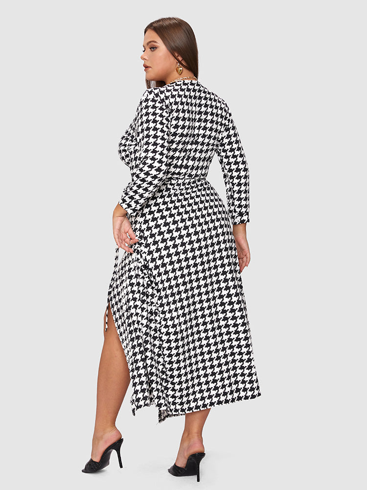 Samantha Business Casual - Houndstooth Wrap Tie Dress