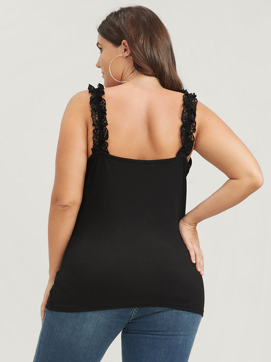 Plain Ruffles Button Lace Cami Top