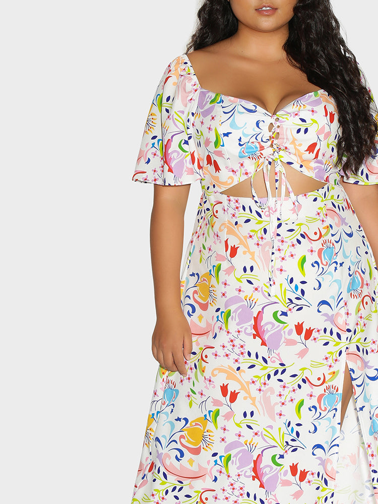 Floral Painting Knotted Dress