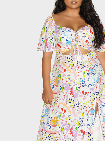 Floral Painting Knotted Dress