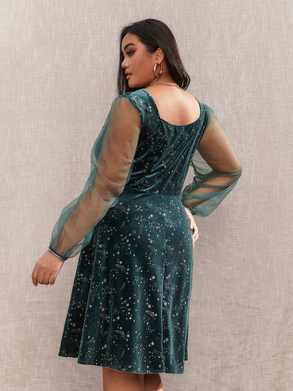 Mesh Sleeve Galaxy Star Dress