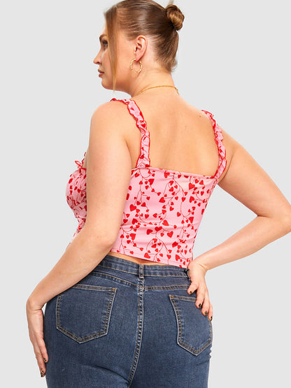 Heart Printed Frill Trim Cami Top