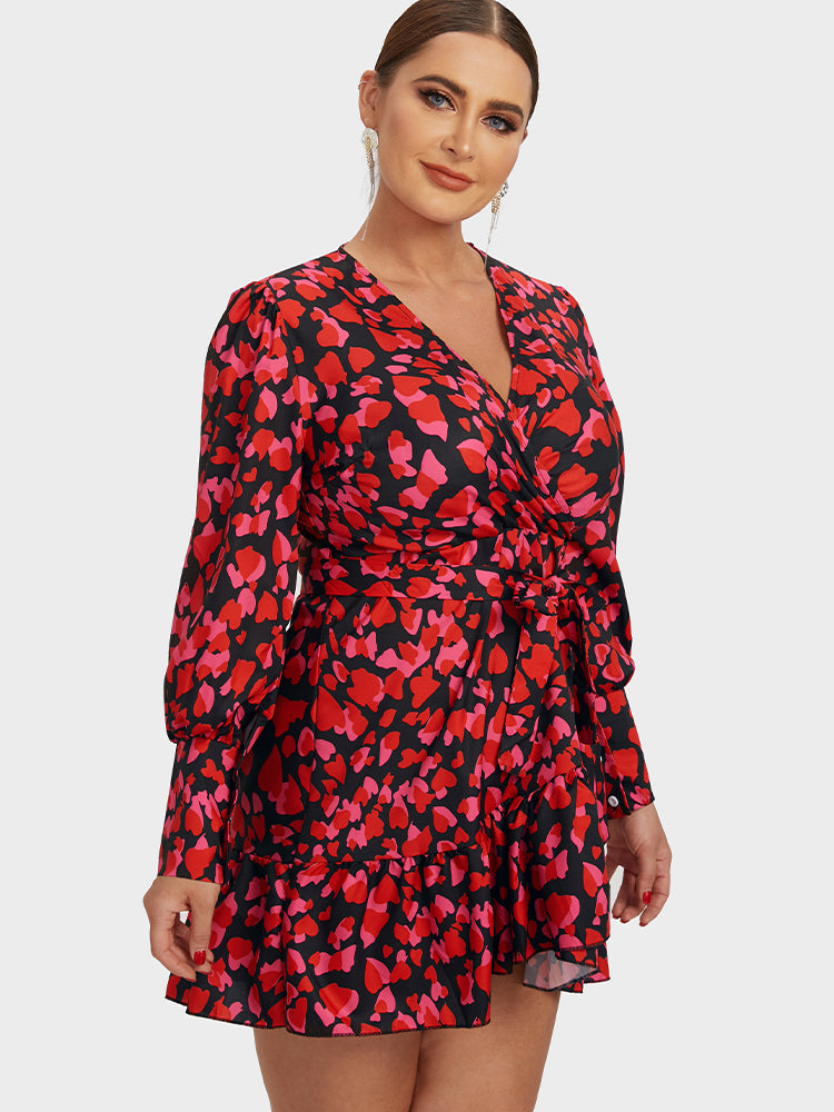 Graphic Print Tie Ruffle Hem Dress