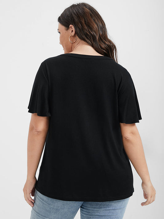 Bandana Embroidered Ruffles Ties Keyhole T-shirt