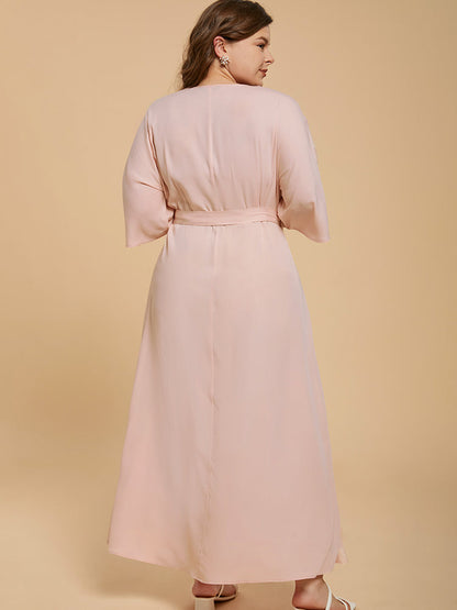 Plain Side Knot Wrap Maxi Dress