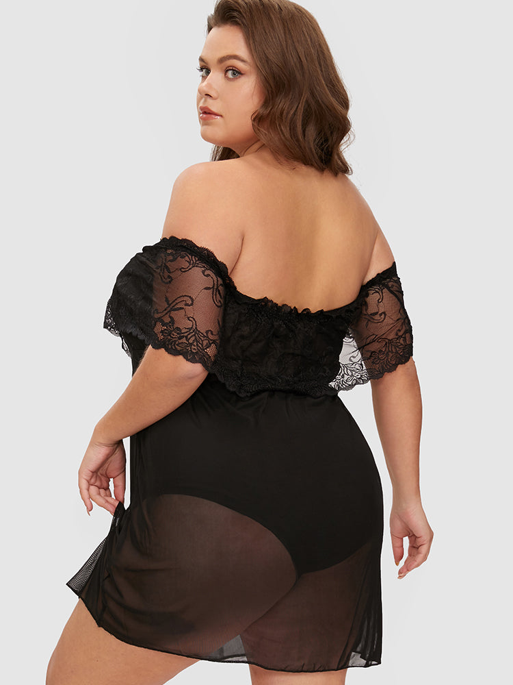 Lace Mesh Sheer Night Dress Without Panty