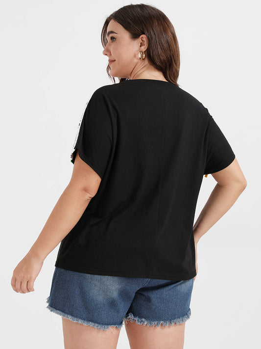 Plain Tassels Detail Embroidered T-shirt