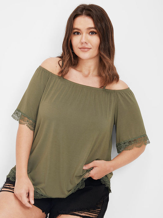 Cold Shoulde Lace Trim T-shirt