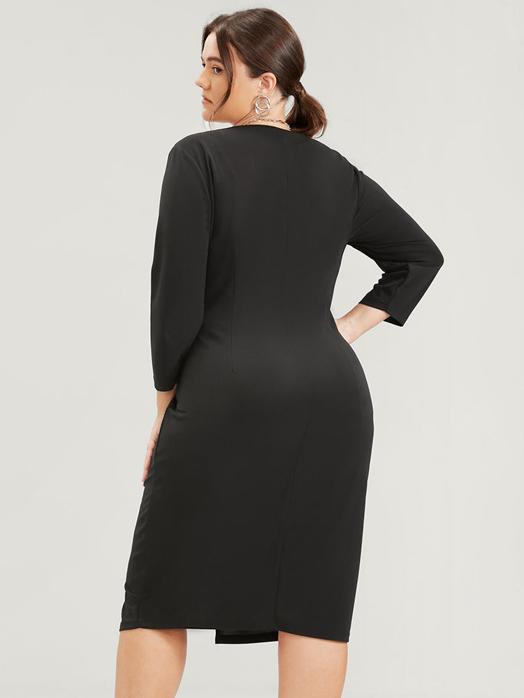 Plain Square Neck Zip Up Split Bodycon Dress
