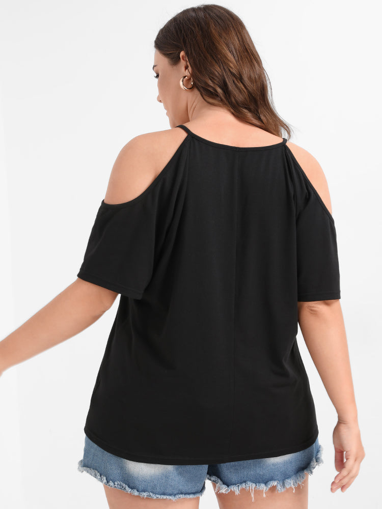 Sun Printed Cold Shoulder T-shirt