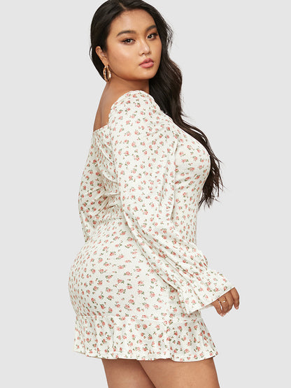 Ditsy Floral Bowknot Front Ruffled Dress