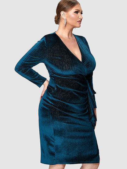 Solid Ruffles Velvet Bodycon Dress