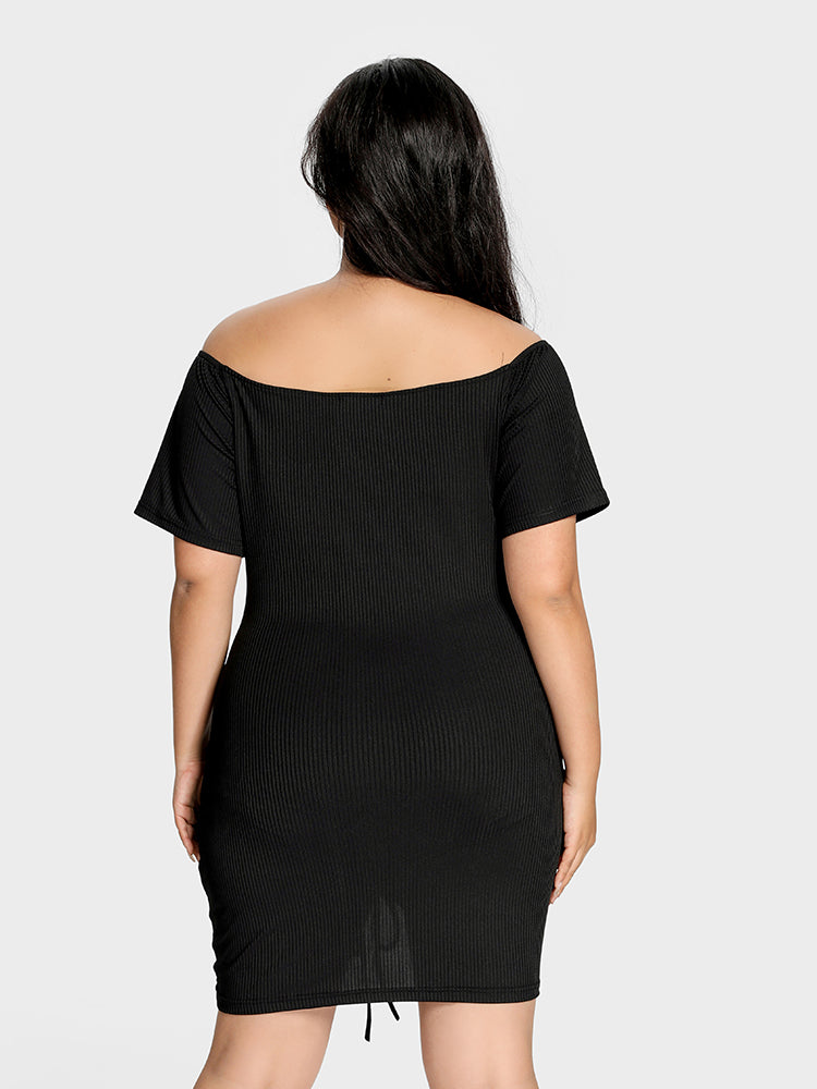 Ruched Knit V Neck Dress