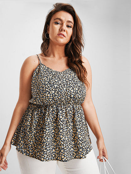 Ditsy Floral Ruffle Elastic Waist Cami Top