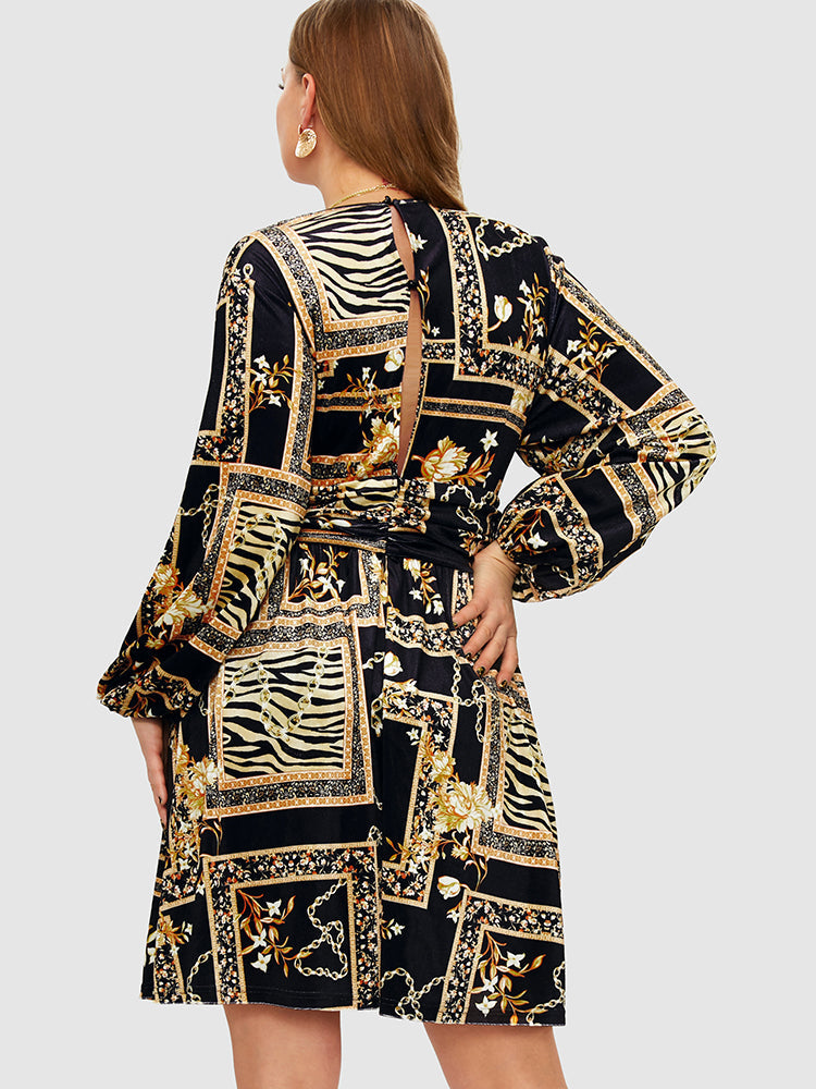 Chain & Scarf Art Print Ruched Dress