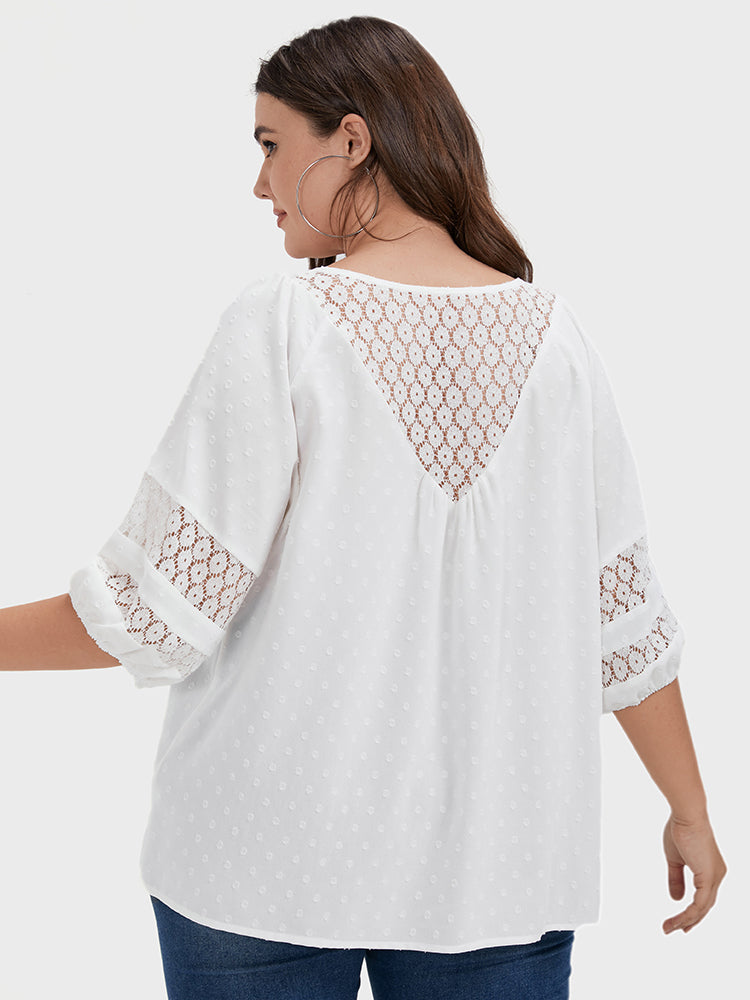 Plain Lantern Sleeve Button Crochet Lace Blouse