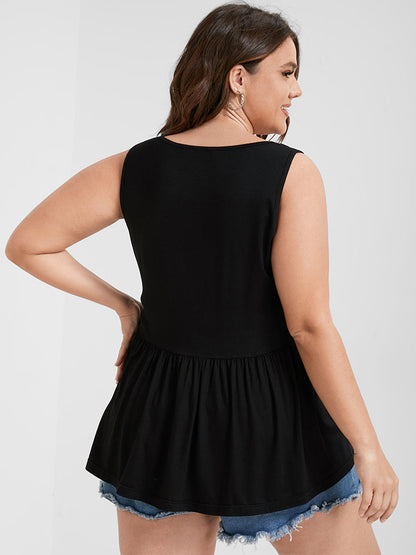 Solid Scoop Neck Button Front Tank Top