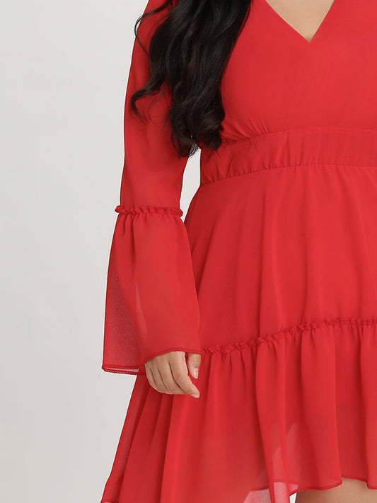 Chiffon Plunging Ruffle Dress