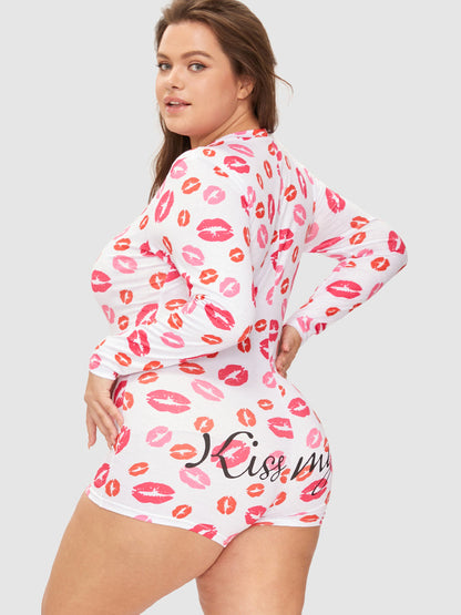 Samantha Casual At Home - Allover Lip Print Button Sleep Ropmer