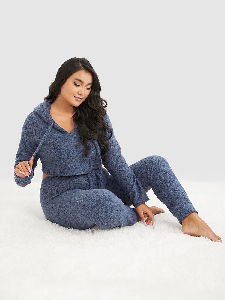 Fleece Hooded Drawstring Lounge Set