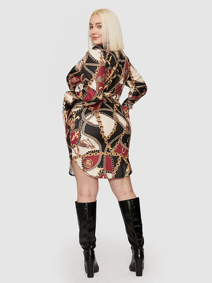 Chain Print Knot Front Bodycon Dress