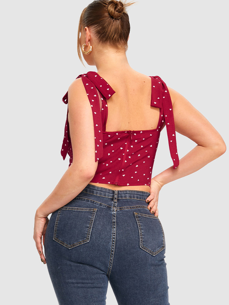 Tie Straps Heart Print Cami Top