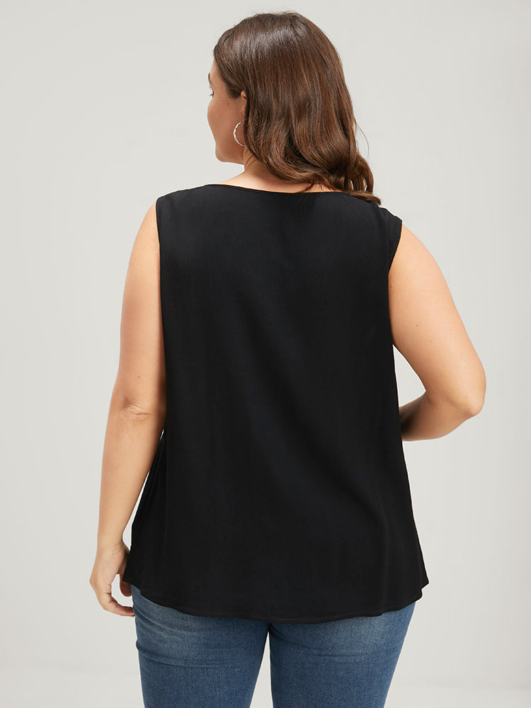 Plain Lace Insert Mesh Tank Top