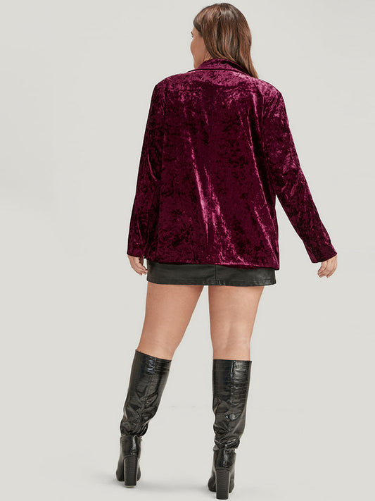 Solid Pocket Button Velvet Blazer