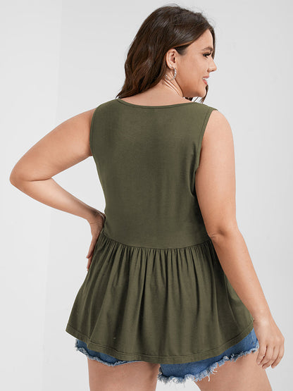 Solid Scoop Neck Button Front Tank Top