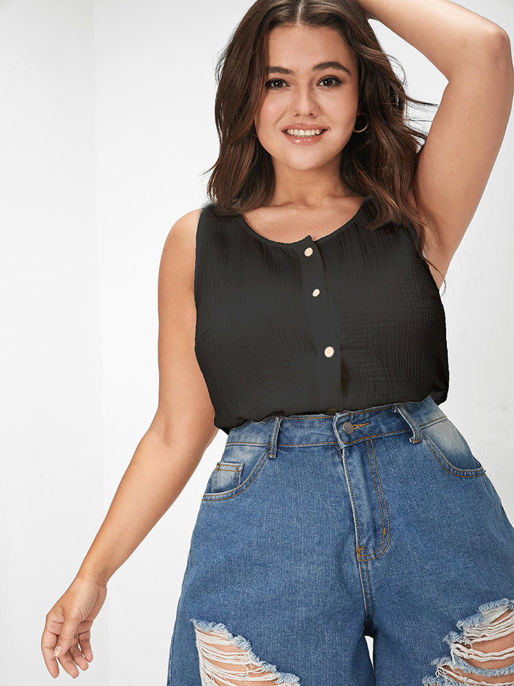 Solid  Button Down Tank Top