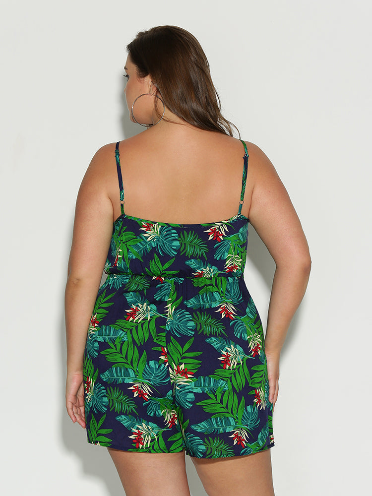 Backless Leaf Print Romper