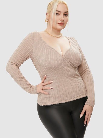 Surplice Neck Cable Knit Top