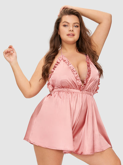 Samantha Casual At Home - Ruffle Backless Satin Romper