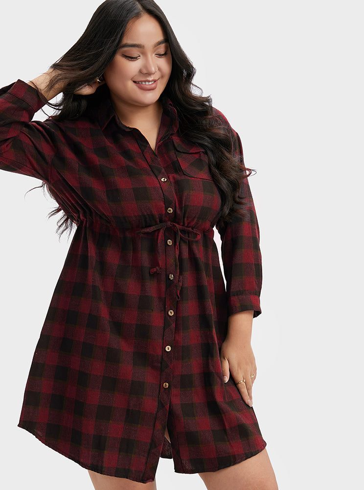Plaid Button Shirt Dress
