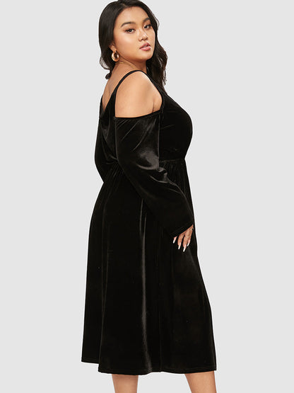 Velvet Cut Out Lace Trim Split Dress