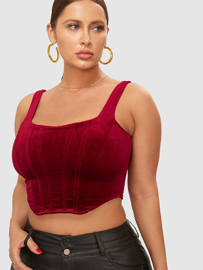 Velvet Back Zip Up Crop Cami