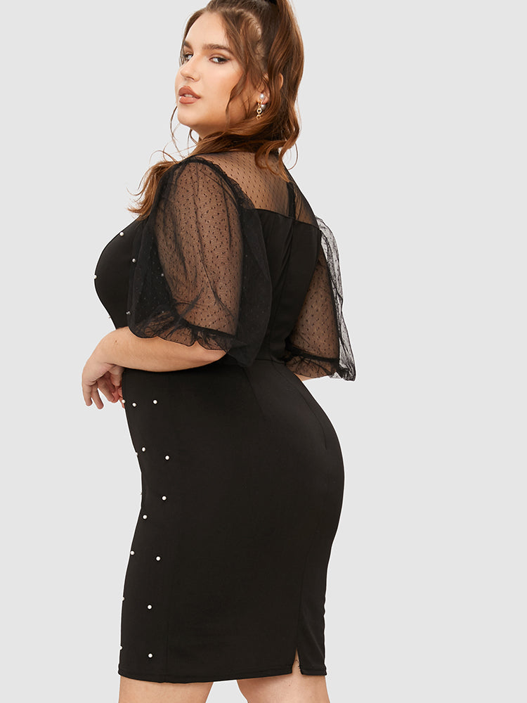 Beaded Contrast Mesh Bodycon Dress