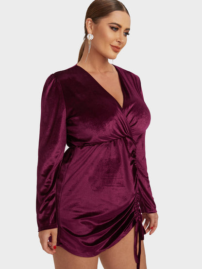 Solid Drawstring Ruched Bodycon Dress