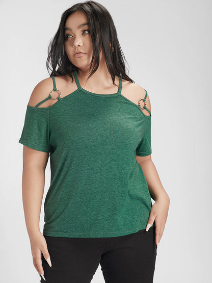 Cold Shoulder O-Ring Marled T-shirt