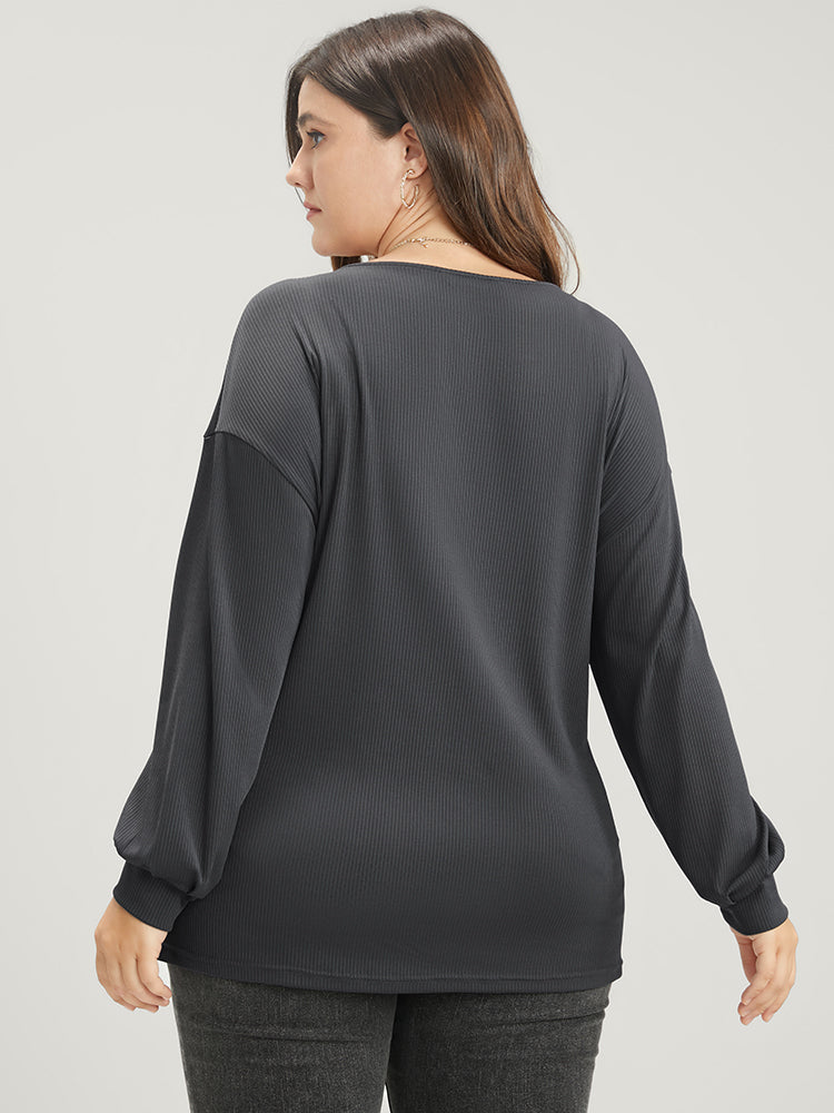 Solid Wrap Rib Knit Sweatshirt