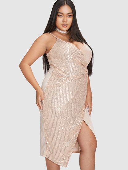 Patchwork Sequin Cami Split Dress