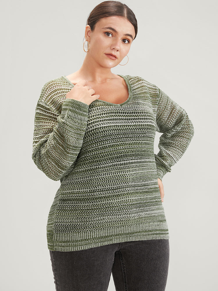 Ombre Spacedye Knit V Neck Crochet Knit Top