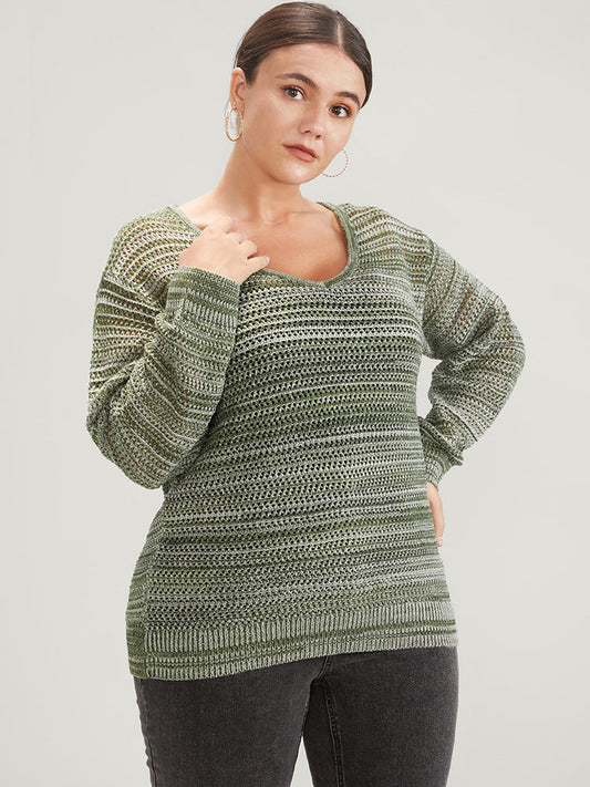 Ombre Spacedye Knit V Neck Crochet Knit Top
