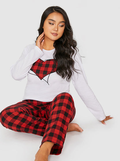 Heart Pattern Tartan Lounge Set