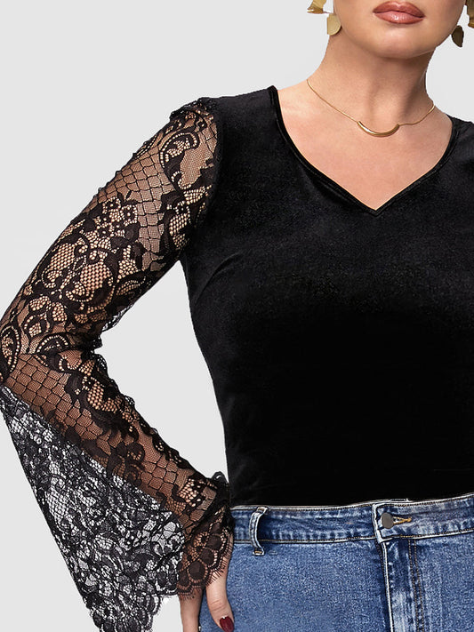 Solid Patchwork Lace Crop Top