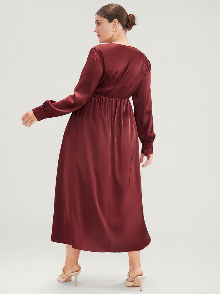 Solid Wrap Knotted Side Pocket Asymmetrical Hem Dress