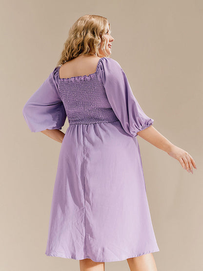 Smocking Knotted V-neck Dress